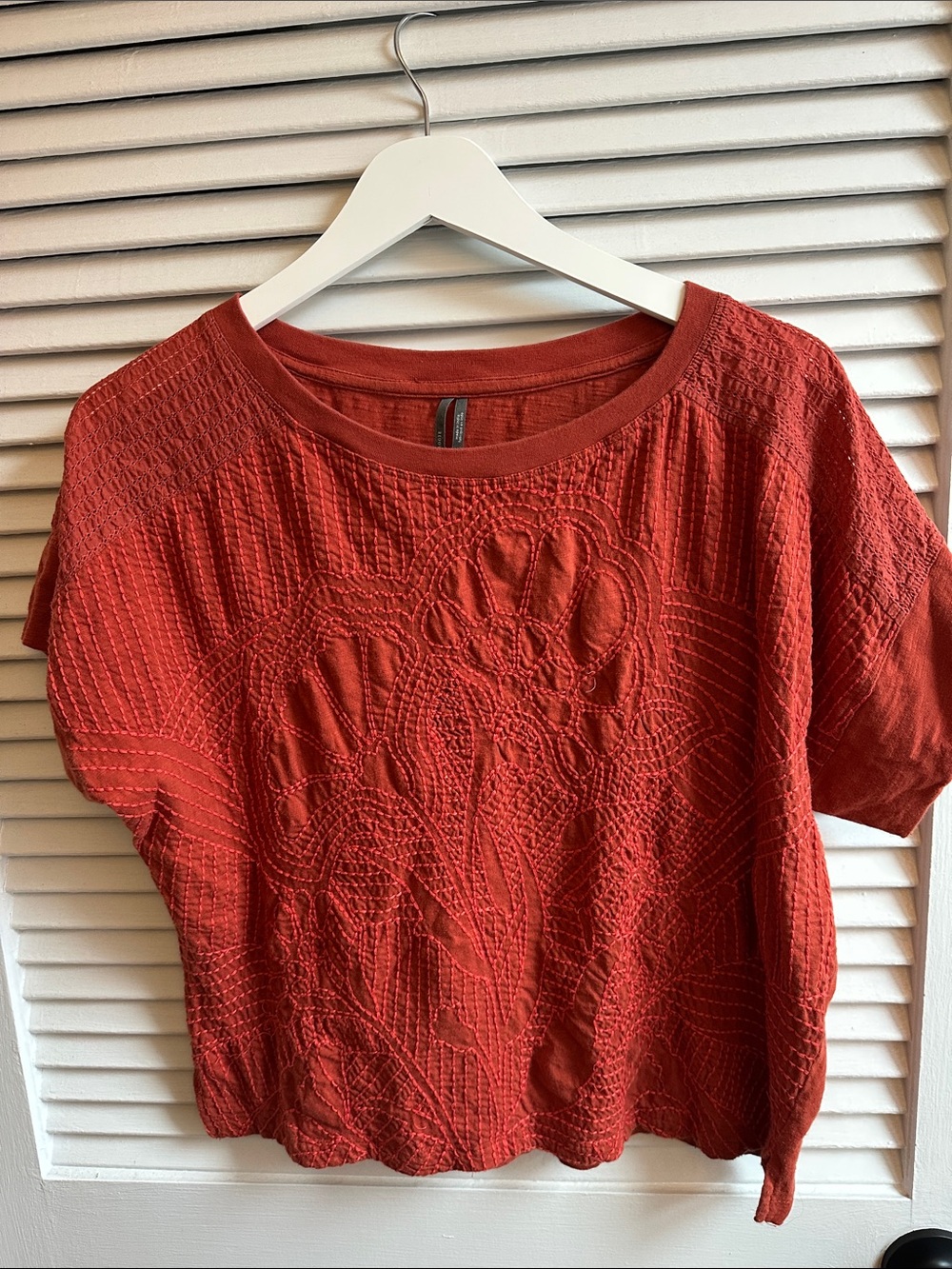 Anthropologie Women’s Rust Red Textured Short-Sleeve Top